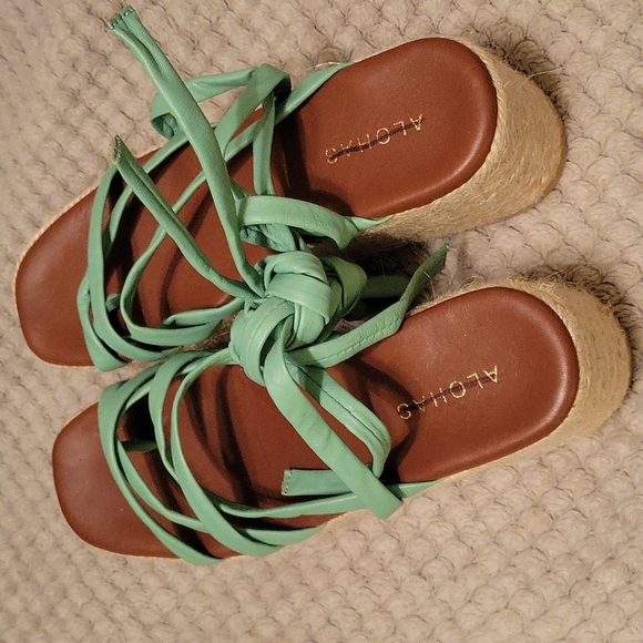 Alohas Leather Paw-Paw Platform Espadrille Sandals in green EU36 US5 - Picture 7 of 11